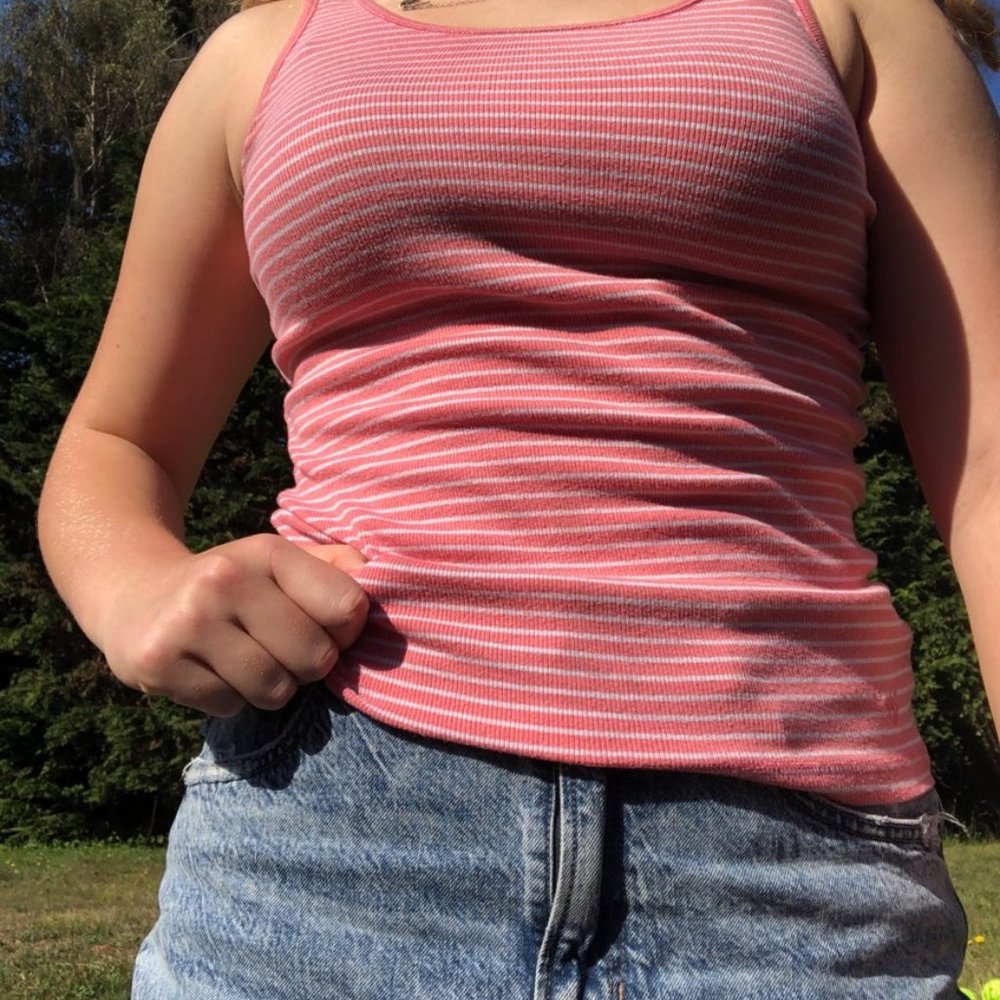 Pink and White Stripped Kids Tank Top!